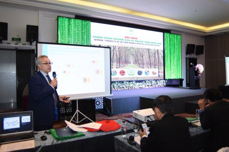 Ông Salvatore Pinizzotto - Tổng thư ký Tổ chức Nghiên cứu Cao su Quốc tế trình bày tham luận tại Hội thảo “Ngành cao su Việt Nam trong tình hình mới”