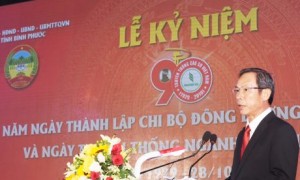 Ông Trần Ngọc Thuận – Bí thư Đảng ủy, Chủ tịch HĐQT VRG phát biểu tại lễ kỷ niệm 90 năm thành lập Chi bộ Đông Dương Cộng sản Đảng - Truyền thống ngành cao su. Ảnh: Vũ Phong